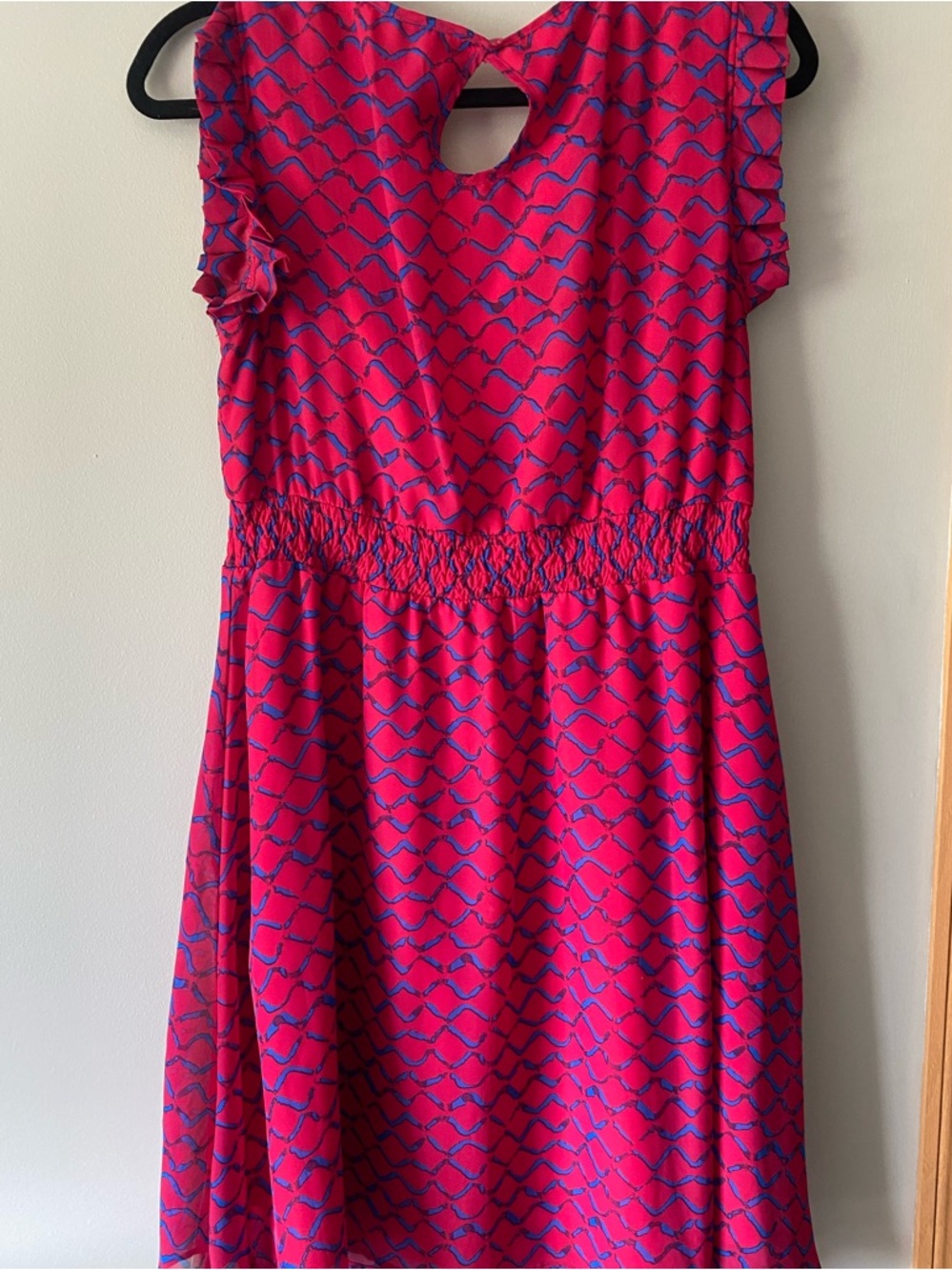 Pink and Blue Printed Ruffle Sleeveless Dress